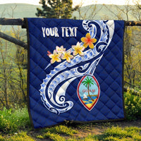 Guam Personalised Premium Quilt - Guam Seal Polynesian Patterns Plumeria (Blue) - Polynesian Pride