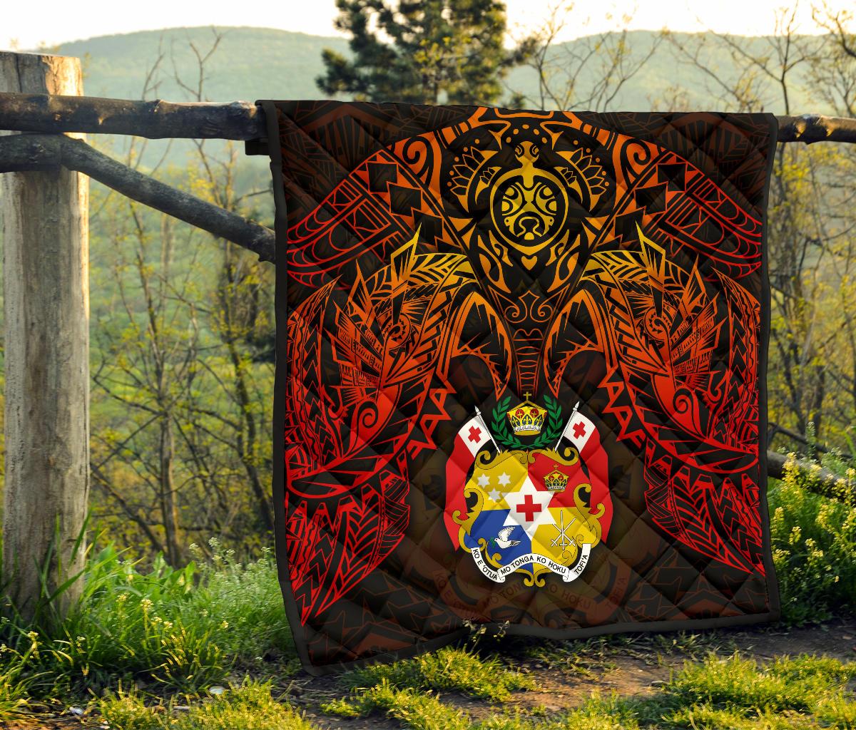 Tonga Polynesian Premium Quilt - Tonga Coat Of Arms & Red Manta Ray - Polynesian Pride