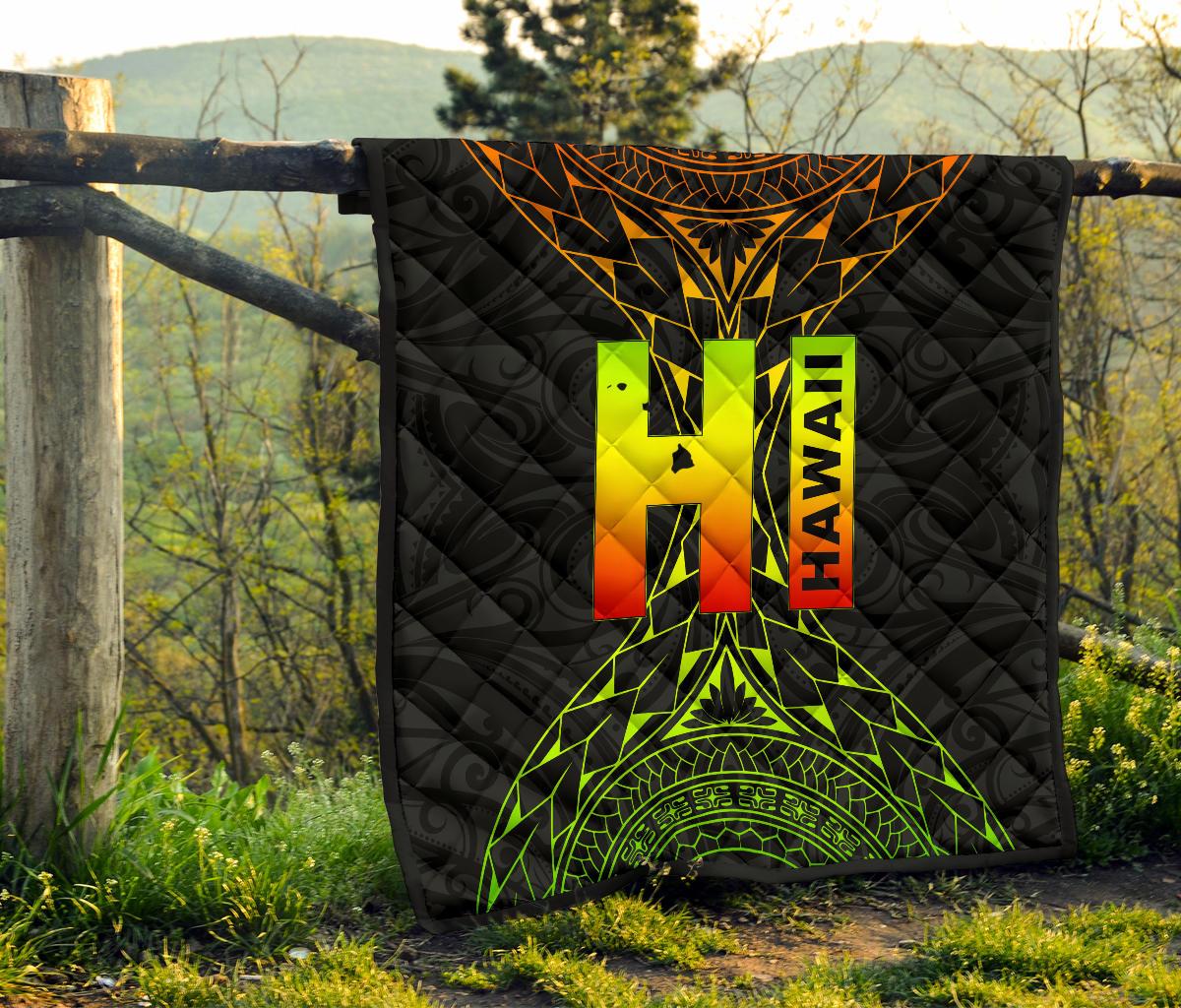 Hawaii Polynesian Quilt - Hawaii Map Reggae Color Version - Polynesian Pride