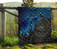 American Samoa Polynesian Premium Quilt - American Samoa Seal & Blue Turtle Hibiscus - Polynesian Pride