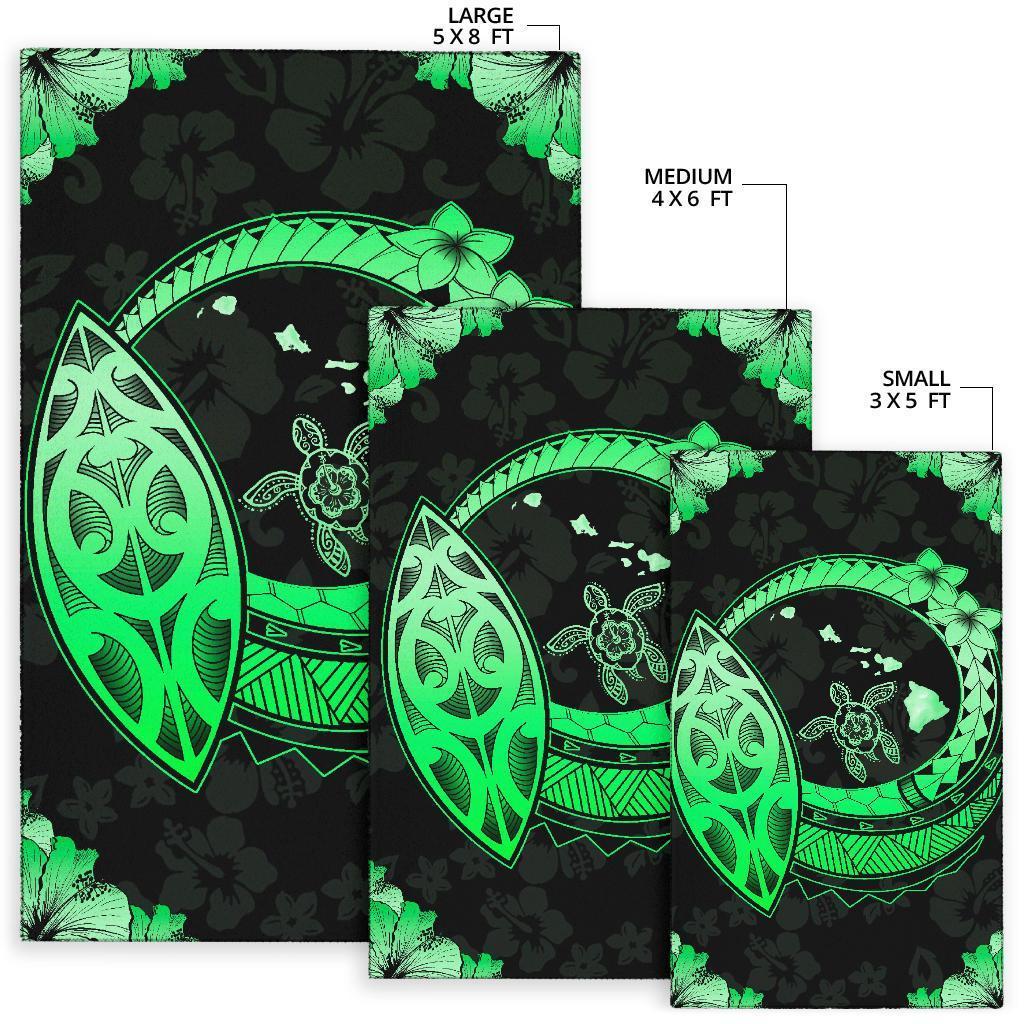 Hawaii Turtle Hibiscus Corner Map Polynesian Area Rug AH - Polynesian Pride