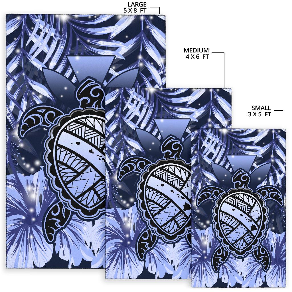 Hawaii Turtle Hibiscus Blue Rug - Hac Style - AH - Polynesian Pride