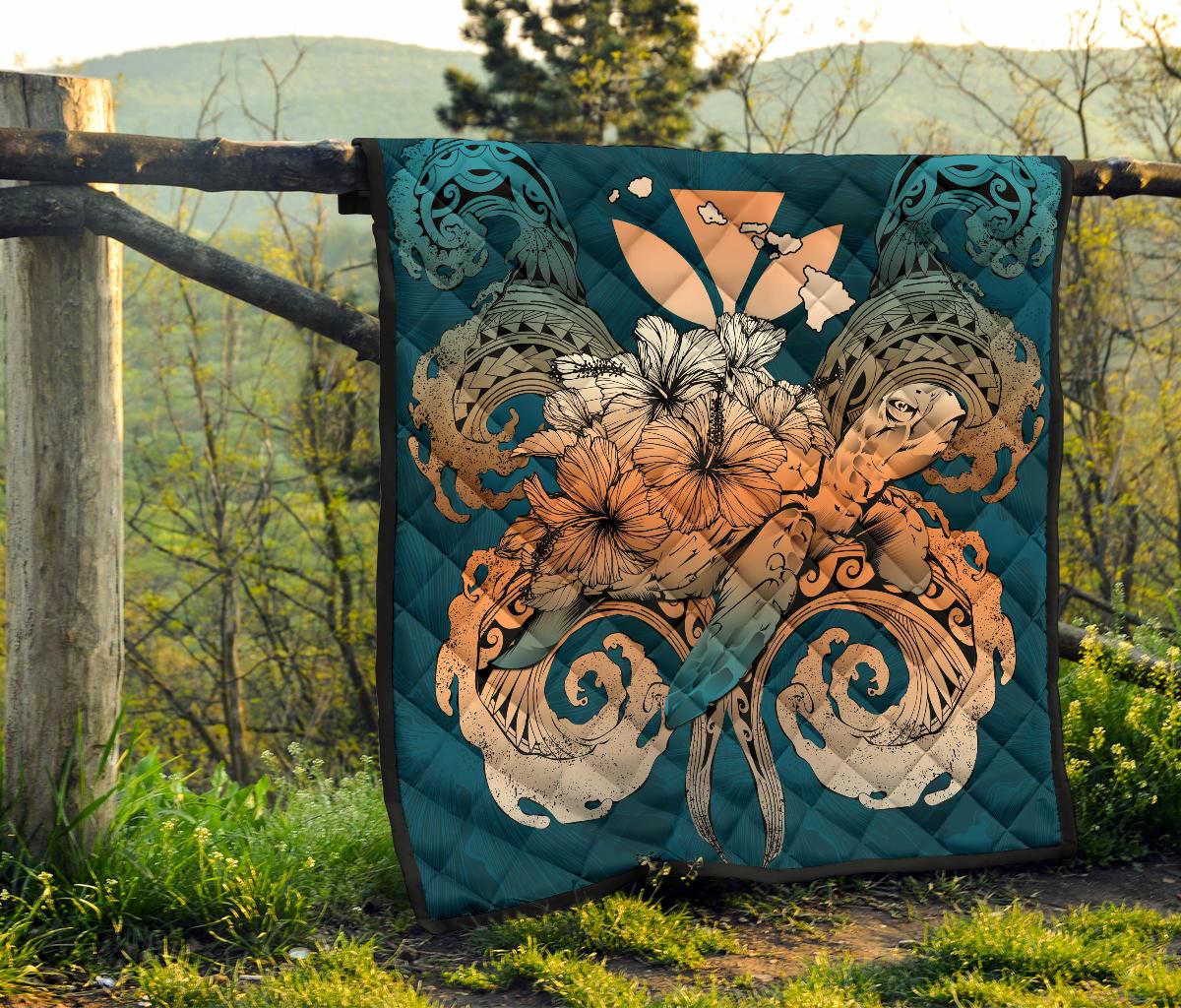 Hawaii Turtle Wave Polynesian Premium Quilt - Hey Style Orange - Polynesian Pride