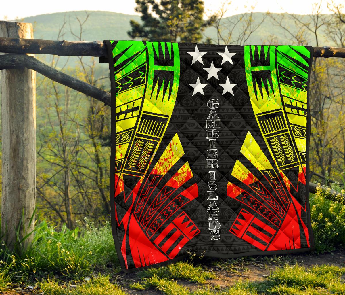 Gambier Islands Premium Quilt - Gambier Islands Flag Polynesian Reggae Tattoo - Polynesian Pride