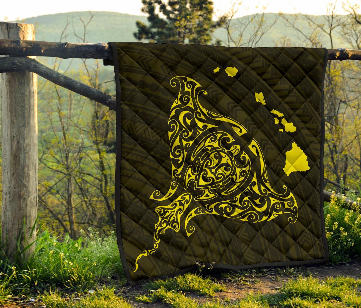 Rays Hawaii Map Polynesian Premium Quilt - Yellow - Polynesian Pride