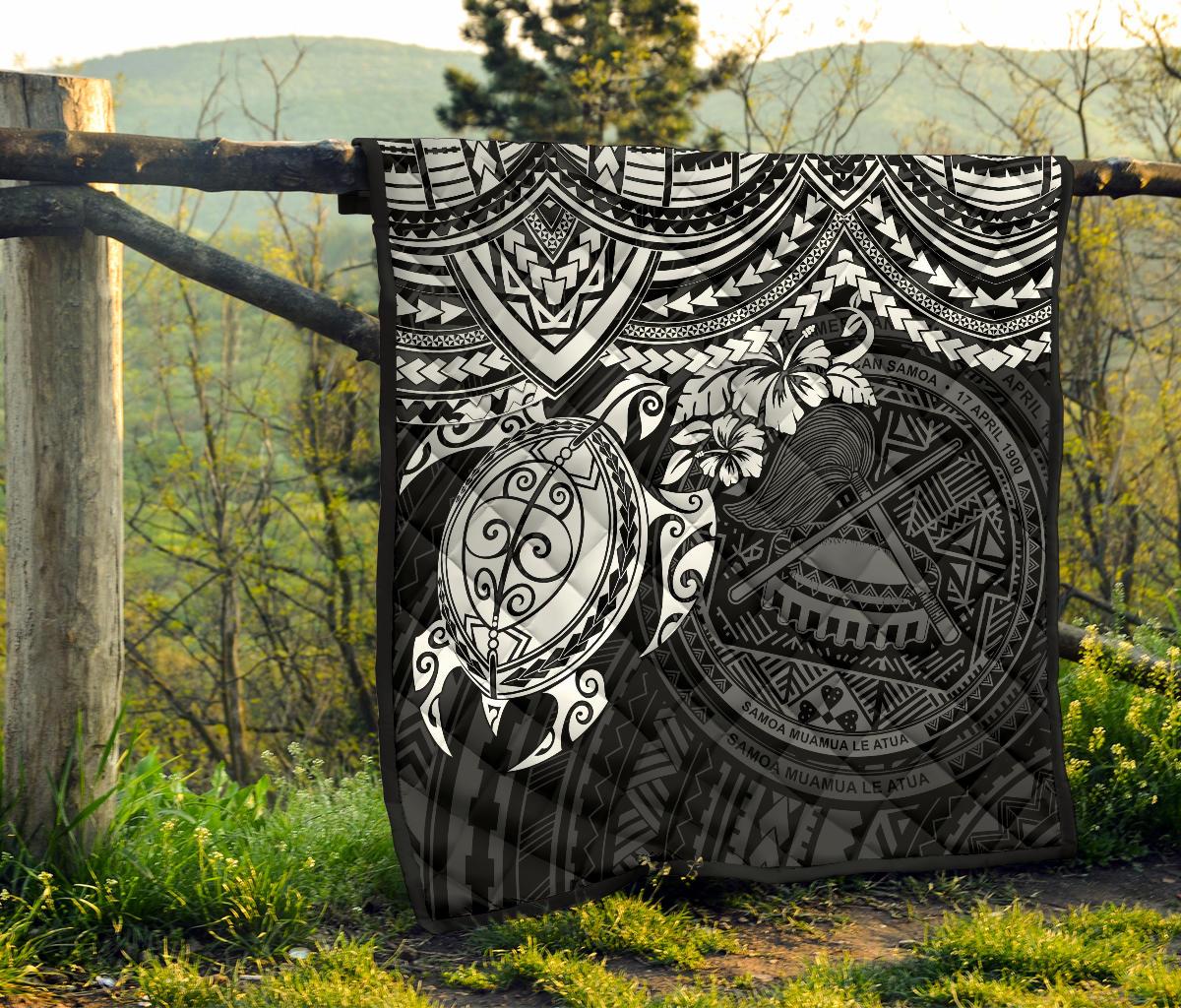 American Samoa Polynesian Premium Quilt - American Samoa Seal & White Turtle Hibiscus - Polynesian Pride