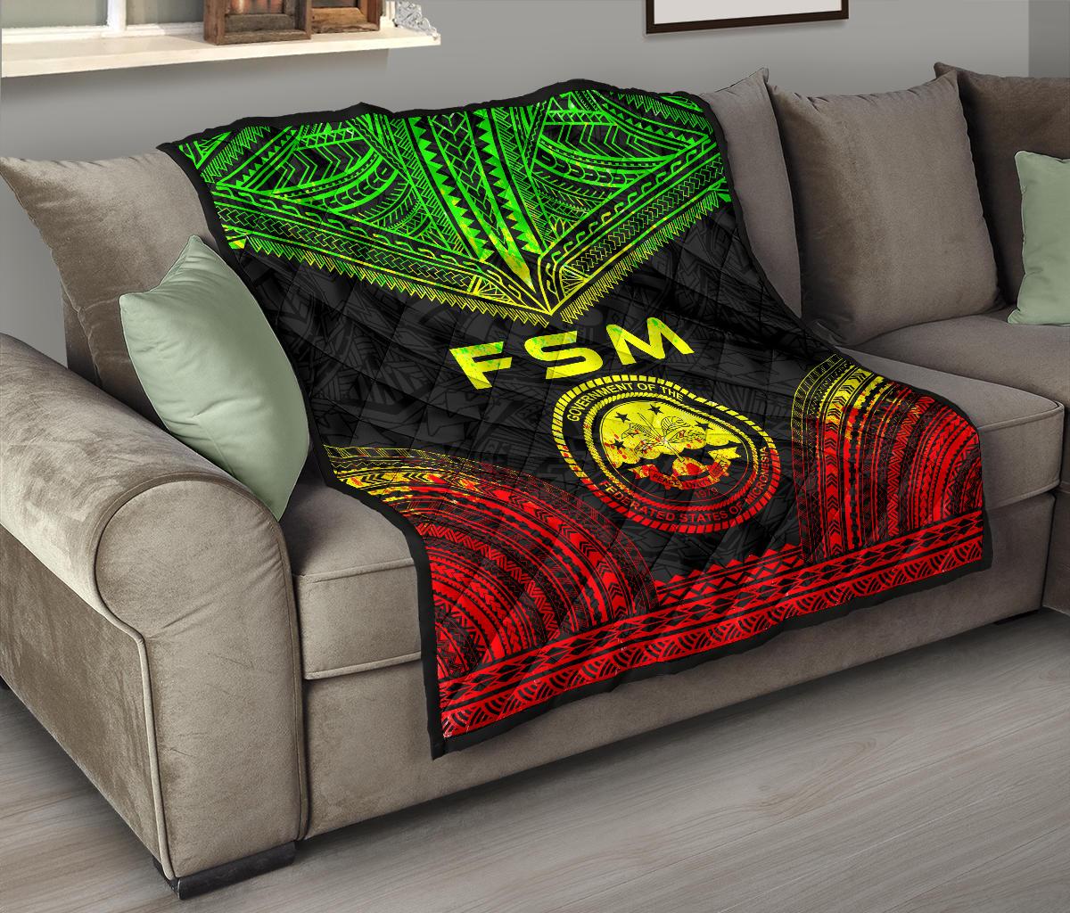 Federated States Of Micronesia Premium Quilt - FSM Seal Polynesian Chief Reggae Version - Polynesian Pride