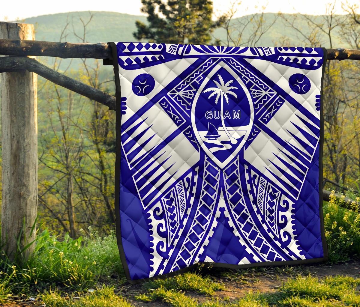 Guam Polynesian Premium Quilt - Guam White Seal with Polynesian Tattoo Ver 02 - Polynesian Pride