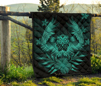 Hawaii Owl Hibiscus Plumeria Premium Quilt - Turquoise - Polynesian Pride