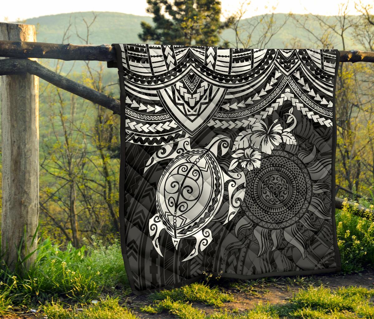 Polynesian Premium Quilt - Polynesian White Turtle Hibiscus - Polynesian Pride