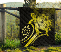 Hawaii Turtle Hibiscus Polynesian Vintage Premium Quilt - Yellow - Polynesian Pride