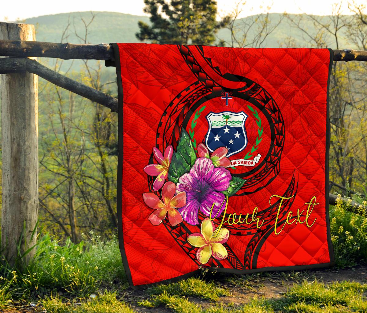 Samoa Polynesian Custom Personalised Premium Quilt - Floral With Seal Red - Polynesian Pride