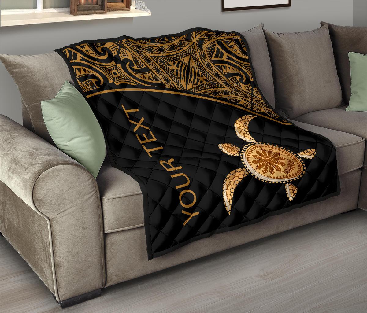 Polynesian Custom Personalised Premium Quilt - Gold Turtle Curver Style - Polynesian Pride