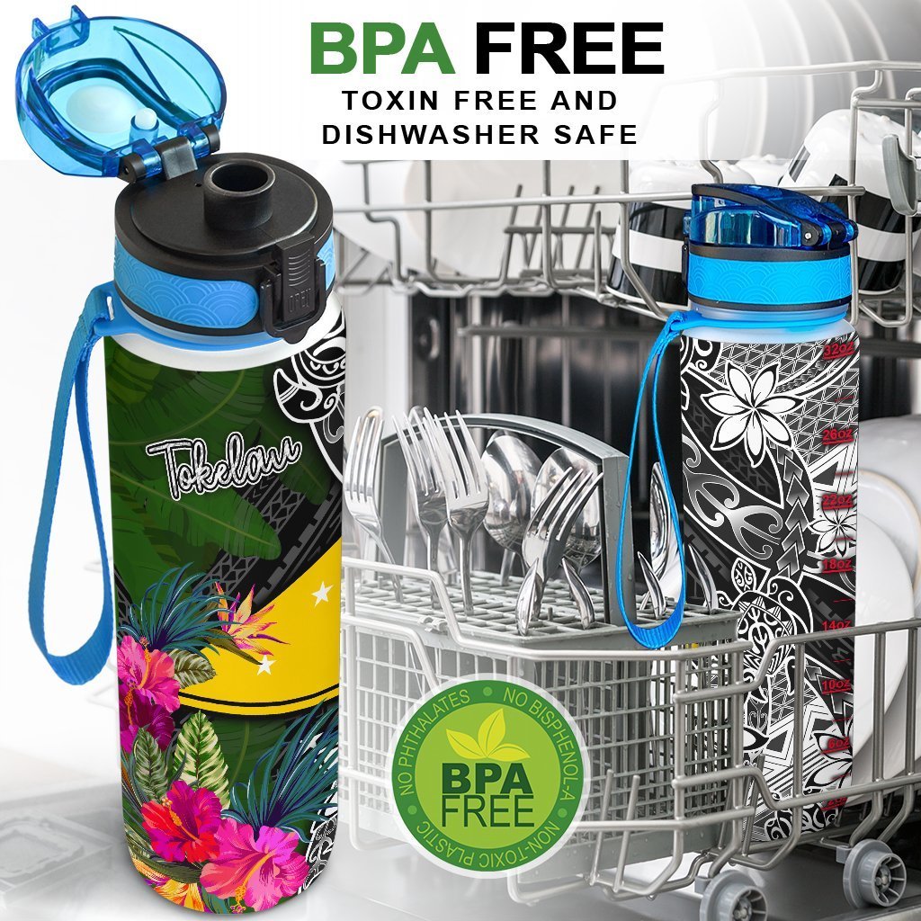 Tokelau Hydro Tracking Bottle - Turtle Plumeria Banana Leaf - Polynesian Pride
