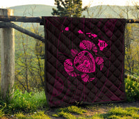 Hawaii Turtle Hibicus Map Premium Quilt - Pink - Polynesian Pride