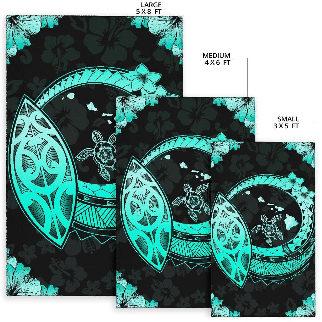 Hawaii Turtle Hibiscus Corner Map Polynesian Area Rug AH - Polynesian Pride