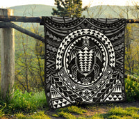 Hawaiian Kakau Honu Arc White Polynesian Premium Quilt - Polynesian Pride