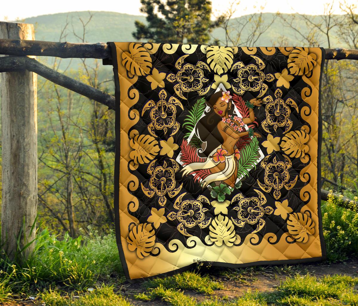 Hawaii Polynesian Premium Quilt - Hawaiian Dancing Girl Gold - Polynesian Pride
