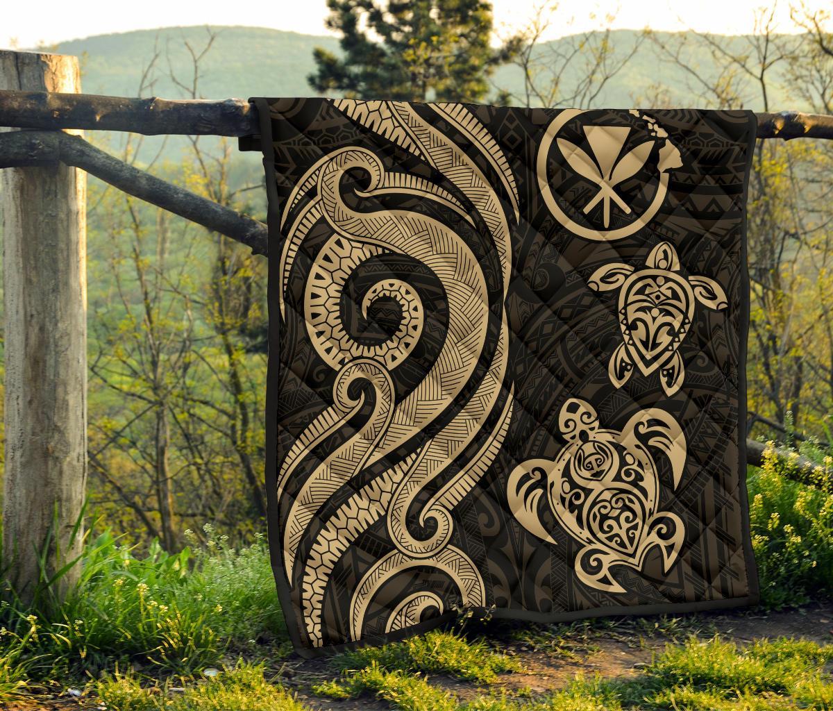 Hawaii Premium Quilt - Gold Tentacle Turtle - Polynesian Pride