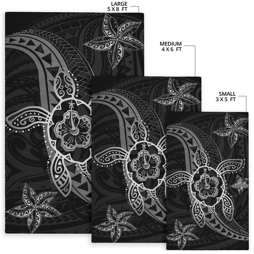 Kanaka Map Hibiscus Plumeria Turtle Art Polynesian Area Rug Gray AH - Polynesian Pride
