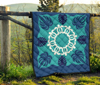 Hawaiian Turtle Coconut Pattern Premium Quilt - Indigo - Argu Style - AH - Polynesian Pride
