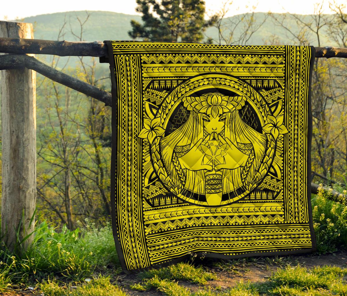 Hawaii Polynesian Pele Kanaka Premium Quilt Yellow - Polynesian Pride