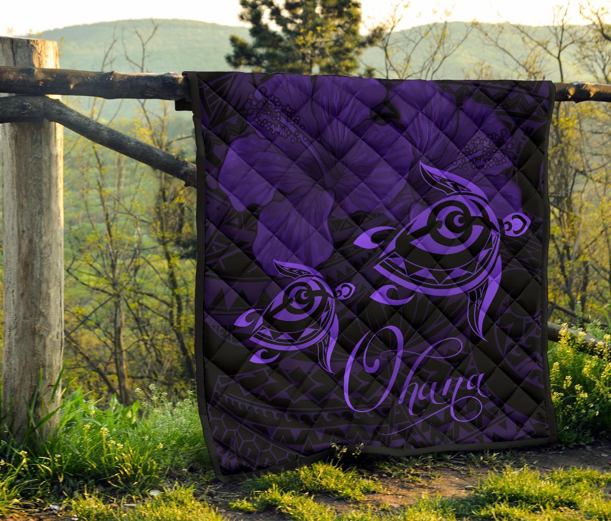 Hawaii Turtle Ohana Hibiscus Poly Premium Quilt Purple - Polynesian Pride