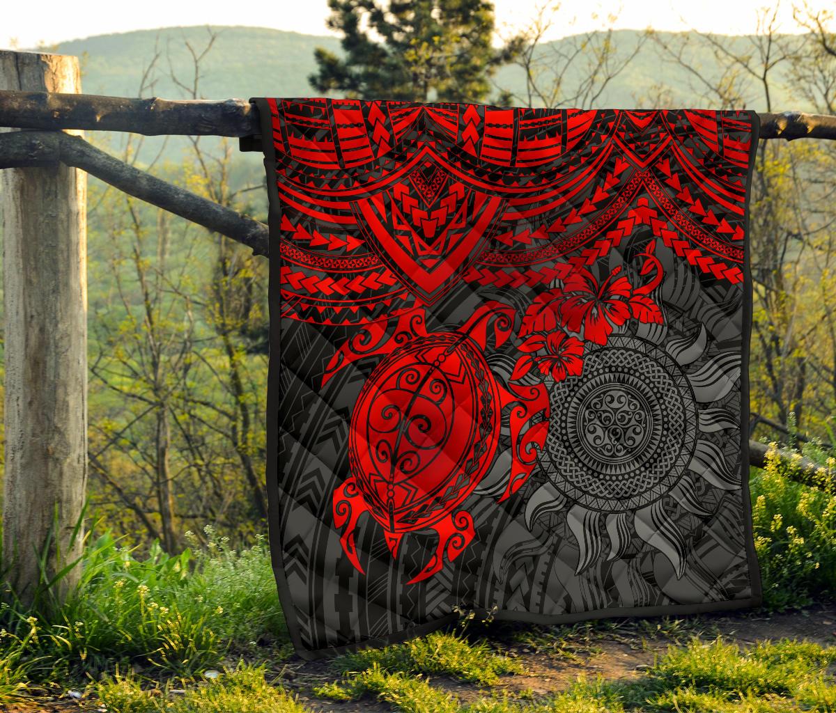 Polynesian Premium Quilt - Polynesian Red Turtle Hibiscus - Polynesian Pride