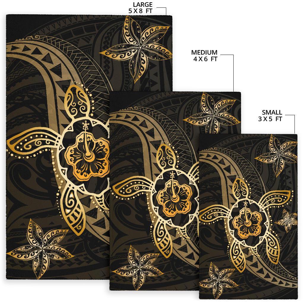 Kanaka Map Hibiscus Plumeria Turtle Art Polynesian Area Rug Gold AH - Polynesian Pride