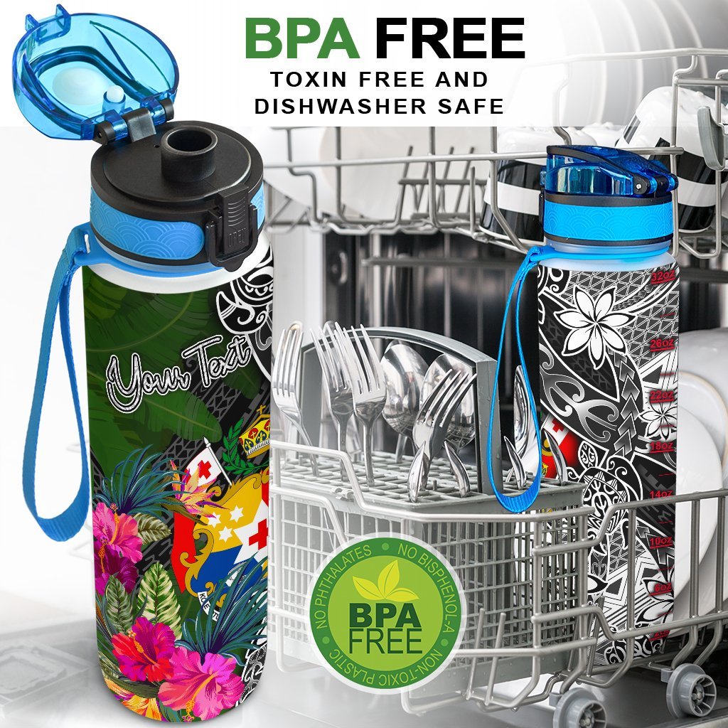 Tonga Custom Personalised Hydro Tracking Bottle White - Turtle Plumeria Banana Leaf - Polynesian Pride