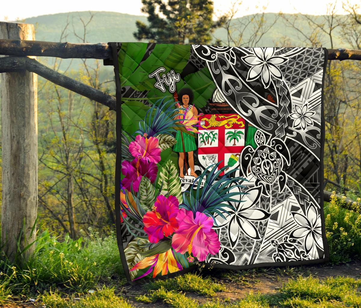 Fiji Premium Quilt - Turtle Plumeria Banana Leaf Crest - Polynesian Pride