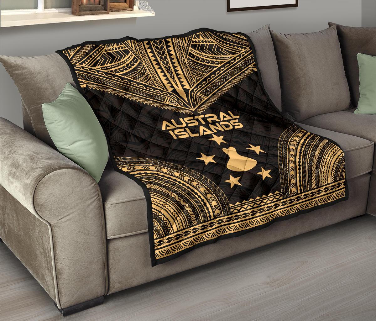 Austral Islands Premium Quilt - Austral Islands Flag Polynesian Chief Gold Version - Polynesian Pride