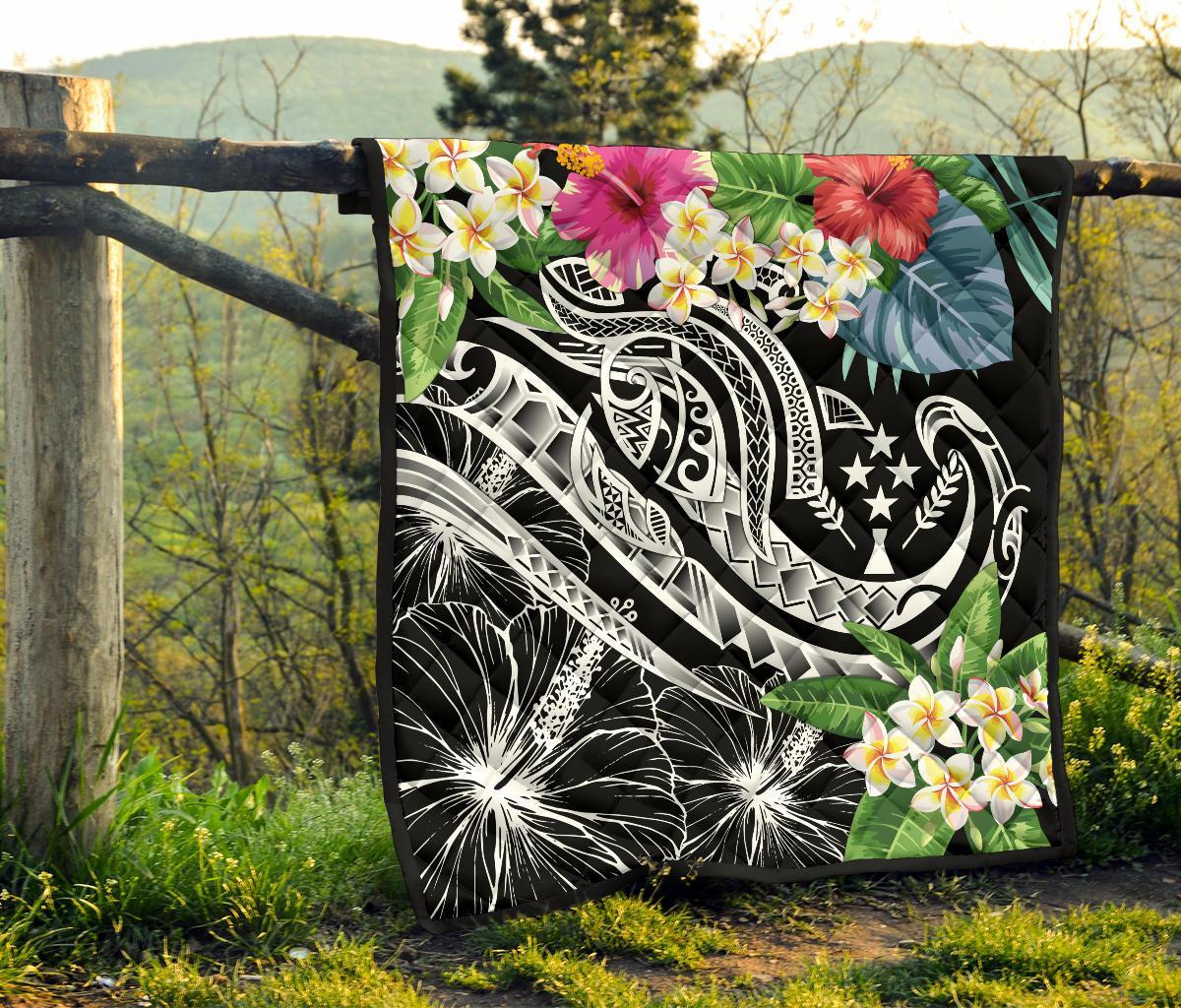 Kosrae Polynesian Premium Quilt - Summer Plumeria (Black) - Polynesian Pride