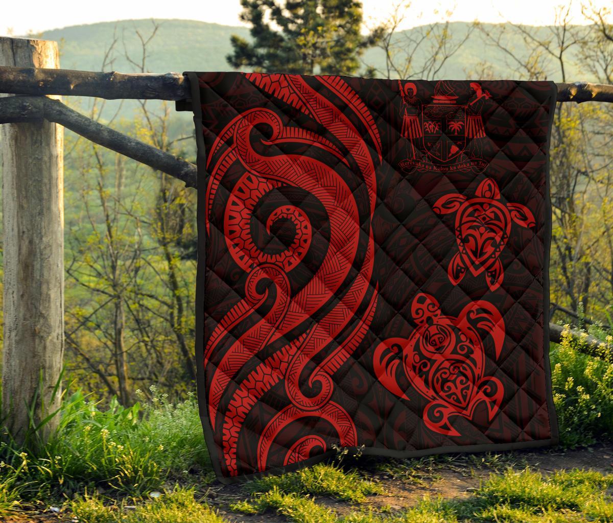 Fiji Polynesian Premium Quilt - Red Tentacle Turtle Crest - Polynesian Pride