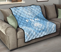 Federated States Of Micronesia Premium Quilt - FSM Seal Polynesian Chief Light Blue Version - Polynesian Pride