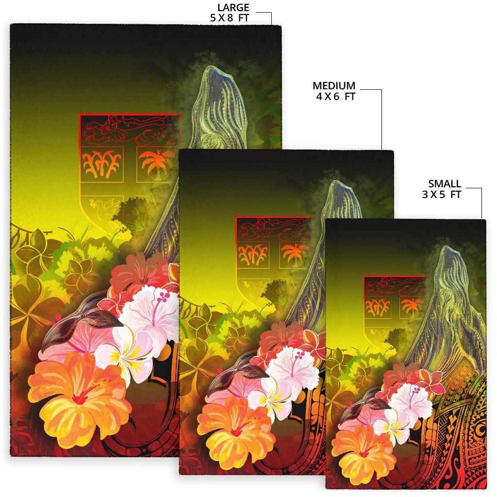 Fiji Area Rug - Humpback Whale with Tropical Flowers (Yellow) - Polynesian Pride