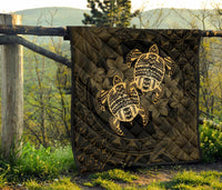 Hawaii Premium Quilt - Turtle Strong Pattern Hibiscus Plumeria Gold AH - Polynesian Pride