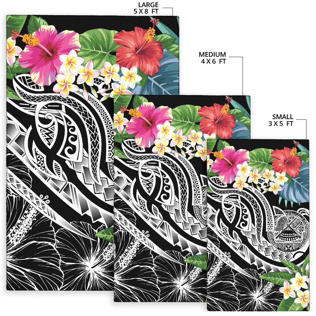 Polynesian American Samoa Area Rug - Summer Plumeria (Black) - Polynesian Pride