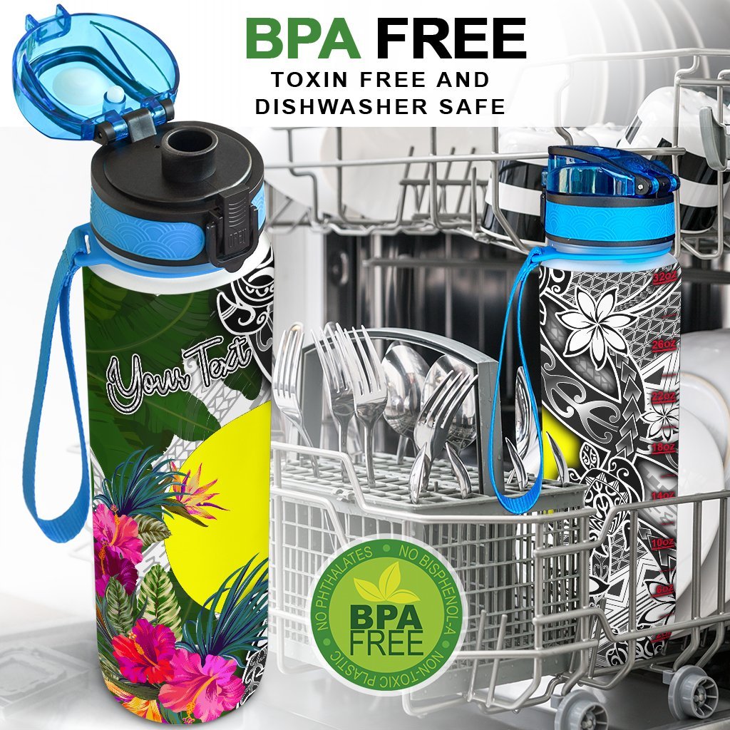 Palau Custom Personalised Hydro Tracking Bottle White - Turtle Plumeria Banana Leaf - Polynesian Pride