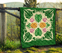 Hawaiian Pineapple Hibiscus Pattern Premium Quilt - Burgundy - Argu Style - AH - Polynesian Pride