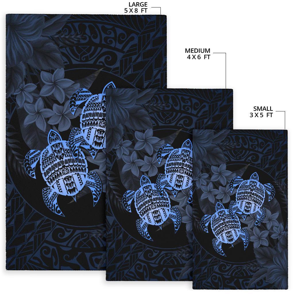 hawaii Rug - Turtle Strong Pattern Hibiscus Plumeria Blue AH - Polynesian Pride