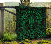 Hawaiian Kakau Honu Arc Green Polynesian Premium Quilt - Polynesian Pride