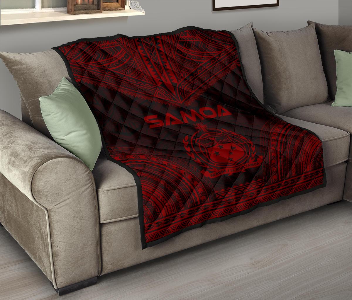 Samoa Premium Quilt - Samoa Coat Of Arms Polynesian Chief Dark Red Version - Polynesian Pride