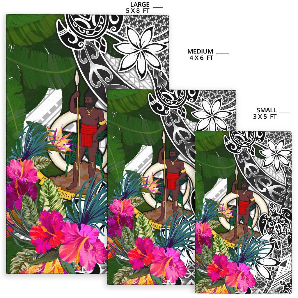 Vanuatu Area Rug White - Turtle Plumeria Banana Leaf - Polynesian Pride