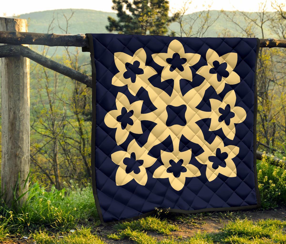 Hawaiian Premium Quilt Royal Pattern - Indigo - A1 Style - Polynesian Pride