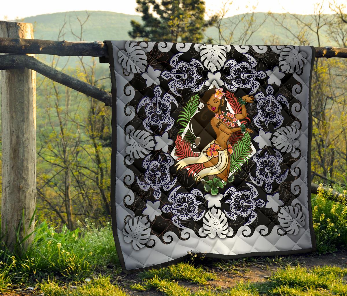 Hawaii Polynesian Premium Quilt - Hawaiian Dancing Girl Silver - Polynesian Pride