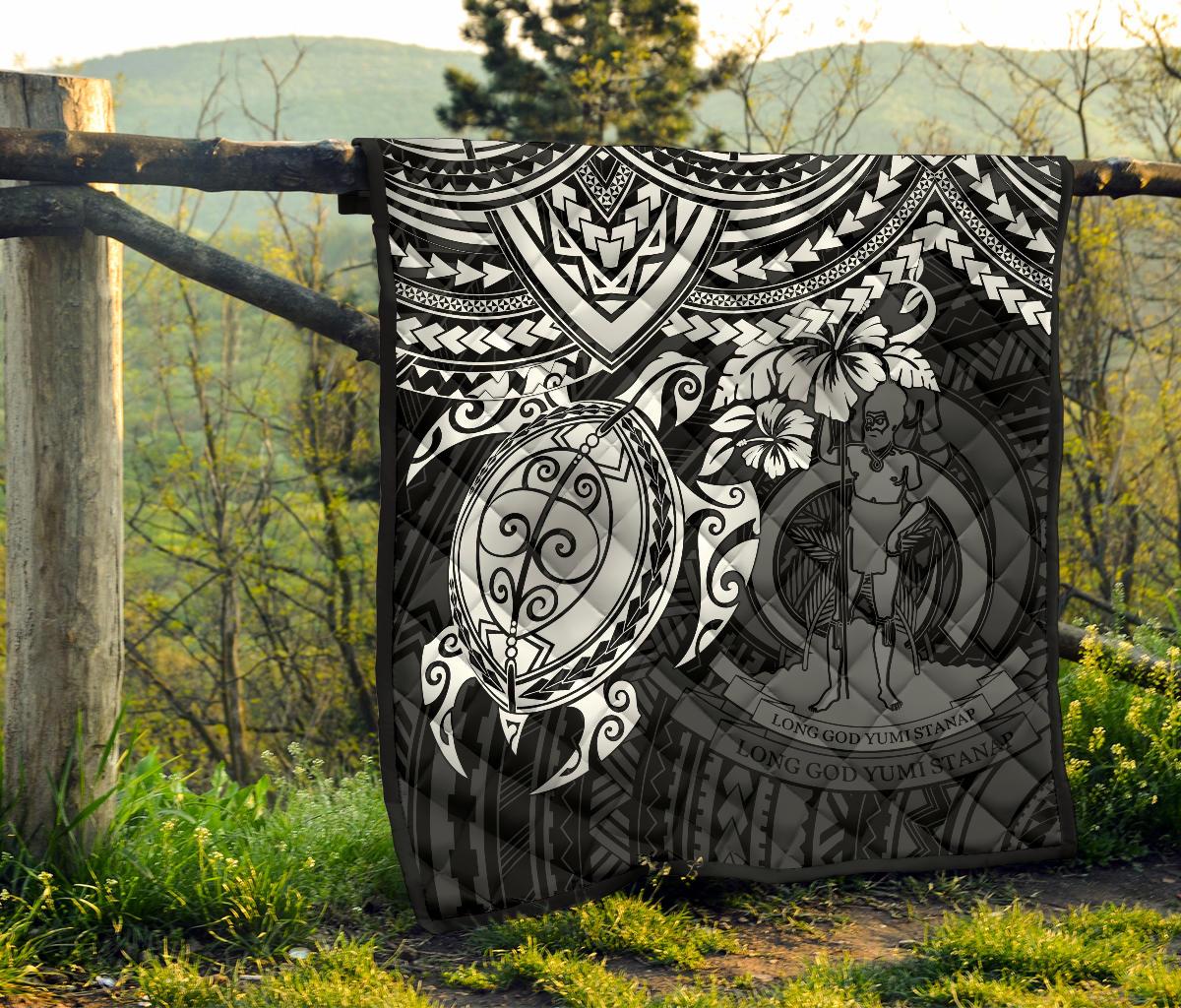 Vanuatu Polynesian Premium Quilt - Vanuatu Coat Of Arms & White Turtle Hibiscus - Polynesian Pride
