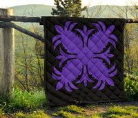Hawaiian Premium Quilt Royal Pattern - Black And Purple - A2 Style - Polynesian Pride