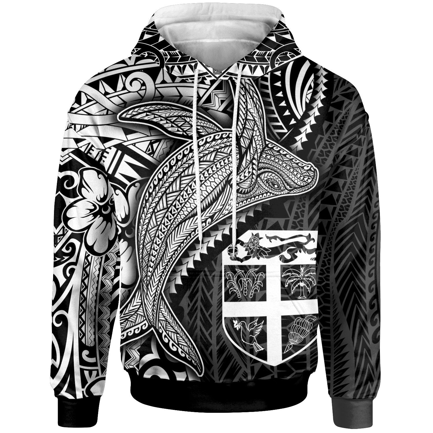 Fiji Coat of Arm Hoodie Humpback Whale & Coat of Arms White Unisex White - Polynesian Pride