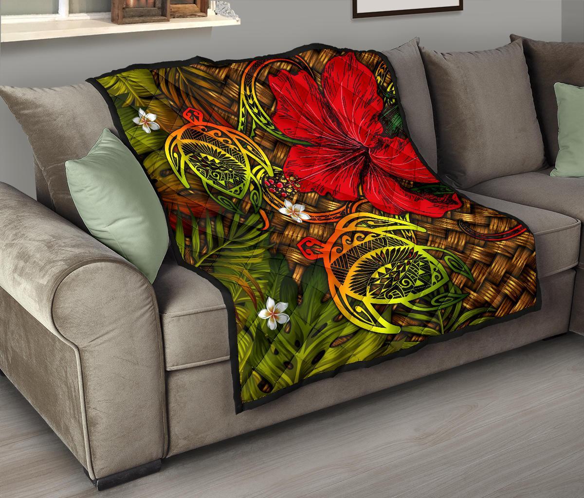 Hawaii Lauhala Hibiscus Polynesian Tropical Reggae Premium Quilt - Wake Style - AH - Polynesian Pride